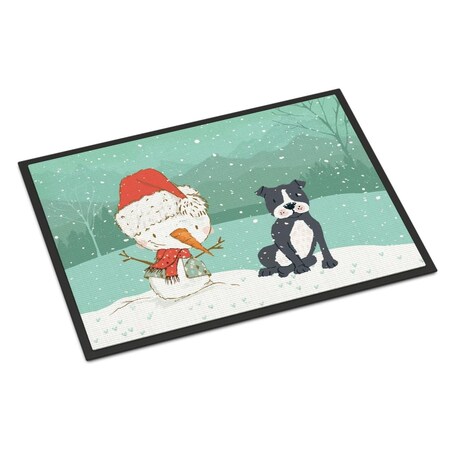 Carolines Treasures 18 x 27 in. Black Staffie Snowman Christmas Indoor or Outdoor Mat CK2075MAT